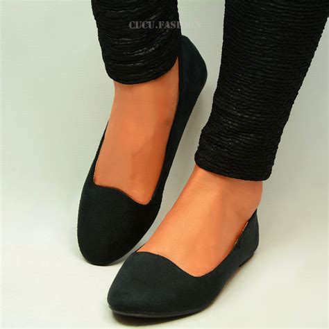 Womens Ballerina Ballet Dolly Pumps Ladies Flat Black Loafers Shoes