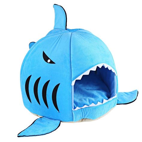 Lovely Soft Shark Mouth Shape Doghouse Pet Kennel With Cushion Dog