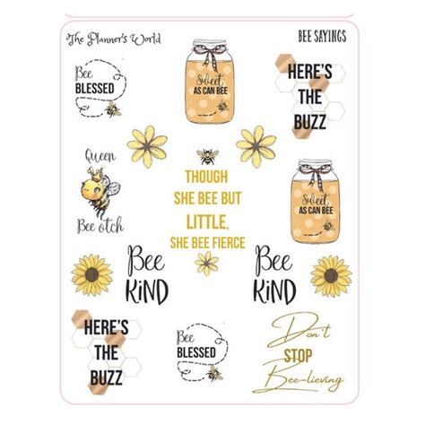 Honey Bee Sayings Planner Stickers Bee Sayings Bee Puns Etsy