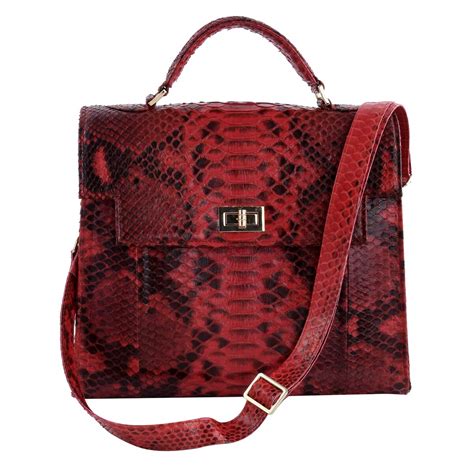 Buy The Pelle Collection Red Genuine Python Leather Tote Bag For Women