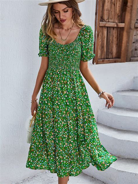 Sexy Vintage Floral Print Boho Summer Dress Miggon