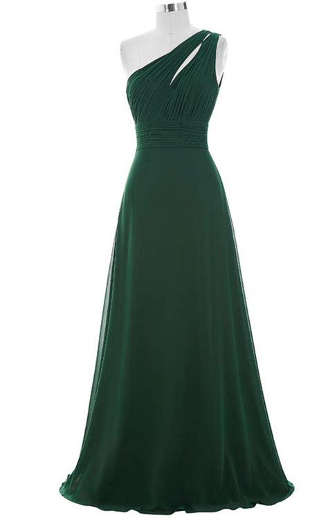 Chiffon Green Sleeveless One Shoulder Long Prom Dress On Storenvy