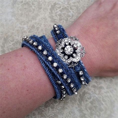 These 2 Denim Bracelets Were Made From Jeans The Rhinestones Were Hand