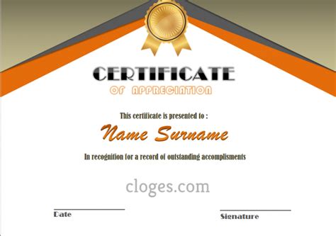 Orange Microsoft Word Certificate Of Appreciation Template