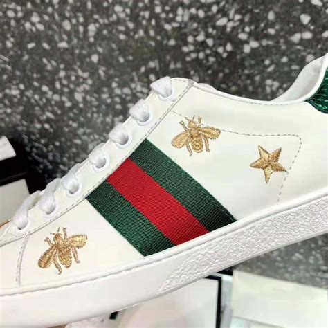 Gucci Men Ace Embroidered Sneaker Stars And Bees In White Lulux