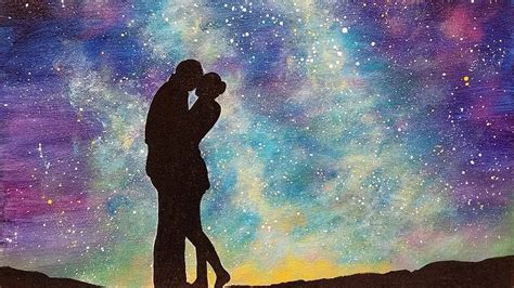 Easy Galaxy Acrylic Painting Lovers Under A Starry Night Sky Beginner