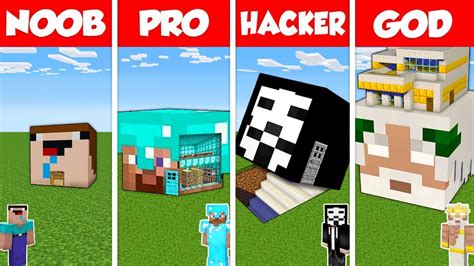 Minecraft Battle Noob Vs Pro Vs Hacker Vs God Inside Head House Base Build Challenge