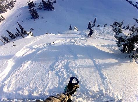 The couple would eat, sleep, and relax at 3,000 ft during their downtime from climbing the cliff face. Caught on film: How off-piste skiers dodged death as ...