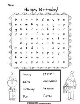 Birthday Word Search By Amanda Rose Resources Teachers Pay Teachers