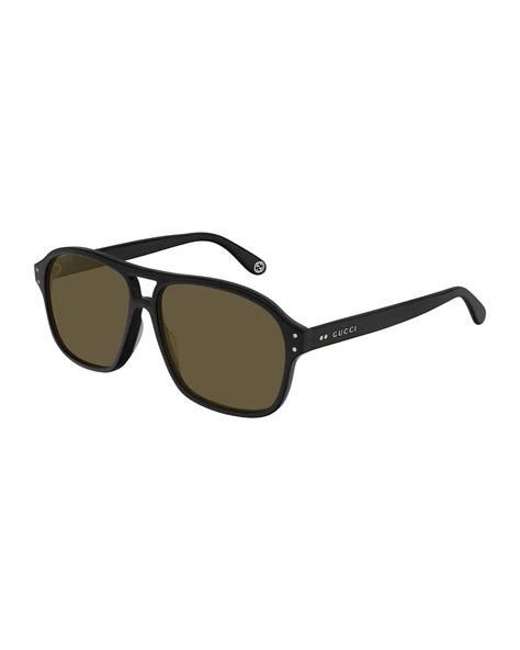 gucci men s solid acetate rectangle sunglasses in black for men lyst