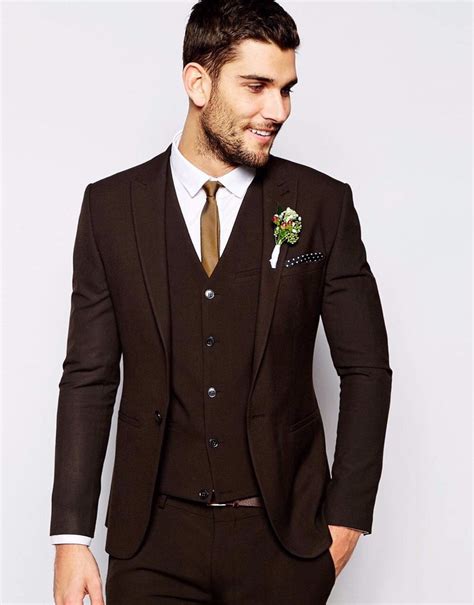 Brown Wedding Suits Man Suit Slim Fit Narrow Lapel Male Wedding Suits