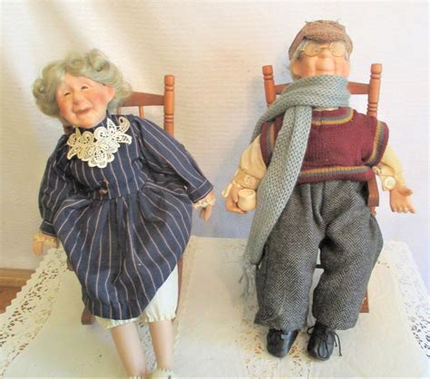 Porcelain Grandma And Grandpa Dolls With There Rocking Chairs Etsy