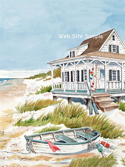 Beach Cottage And Boat Wall Hanging By Donna Elias