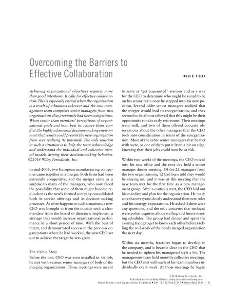 Pdf Overcoming The Barriers To Effective Collaboration