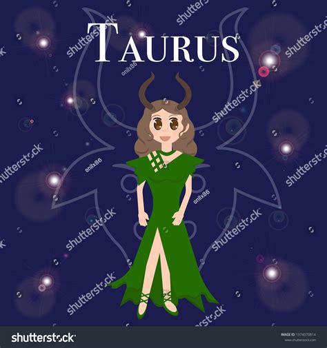 Taurus Zodiac Sign Anime Girl Green Stock Vector Royalty Free
