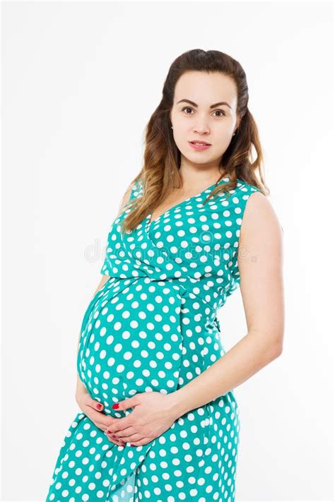 Pregnant Woman In Dress Holds Hands On Belly Stock Image Image Of