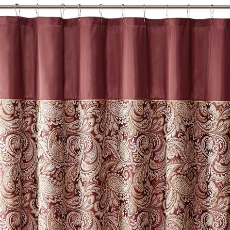 Burgundy And Gold Jacquard Paisley Print Fabric Shower Curtain 72 X 72