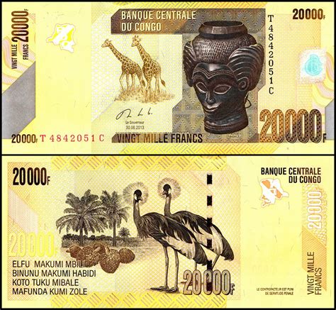 Congo Democratic Republic 20000 Francs Banknote 2013 P 104b Unc