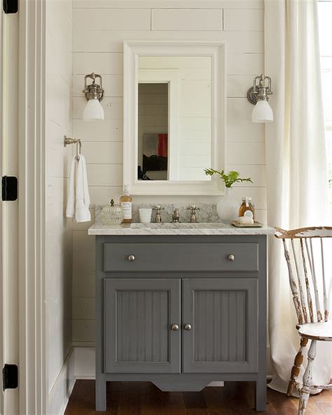 This 84 inch white bathroom vanity has unique and very simple lines that define its simplicity. Gray Bathroom Vanity - Cottage - bathroom - Southern Living