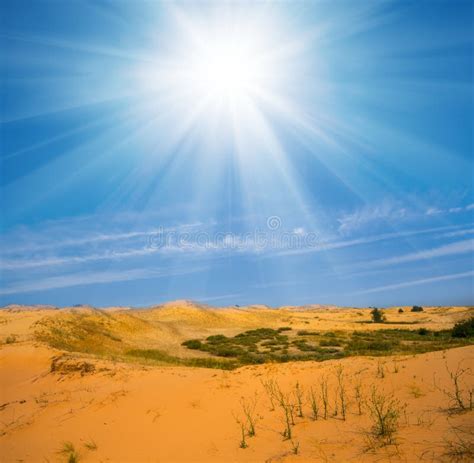 Sahdy Desert With Dunes Under A Hot Sparkle Sun Stock Photo Image Of