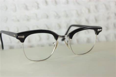 60s Mens Glasses 1960s Browline Eyeglasses Black Browline Glasses