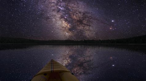 Wallpaper Landscape Boat Night Galaxy Reflection Sky Stars