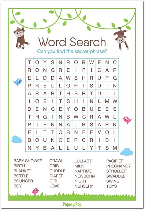 Baby Word Search Game Cards Pack Of 50 Baby Shower Games Ideas For