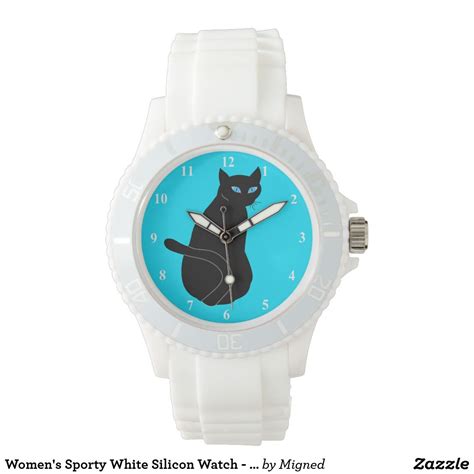Womens Sporty White Silicon Watch Cat Cat With Blue Eyes Jewelry