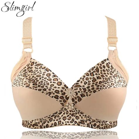Slimgril Womens Sexy Health Leopard Bra Adjusted Wire Free Gathered Push Up 34 Cup Bras Female