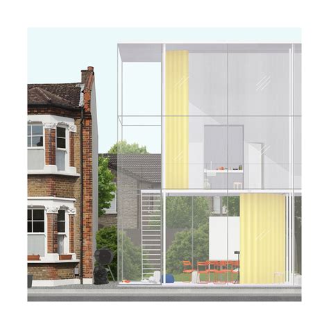 An Architectural Rendering Of A House With Yellow And White Curtains On