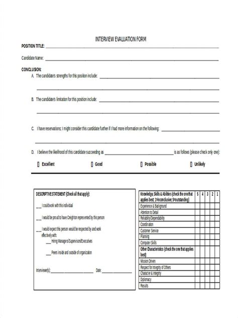 interview evaluation forms  ms word  excel