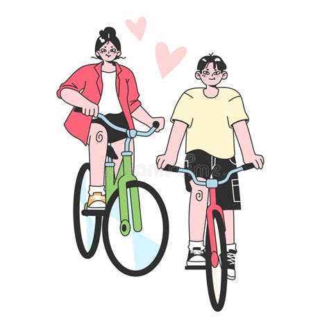 Cute Romantic Couple Riding Bicycle Together Young Woman And Man Stock Vector Illustration Of