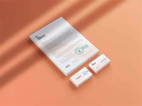 isometric stacked letterhead business card stationery mockup psd good mockups