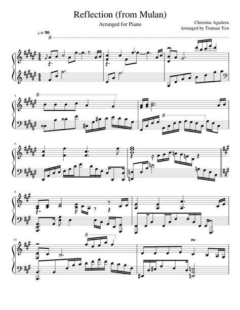Reflection From Mulan For Advanced Piano Sheet Music For Piano Solo