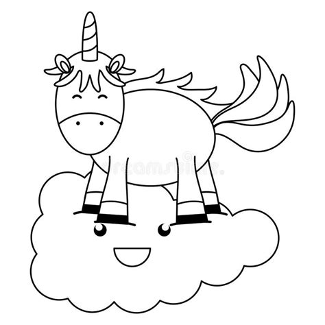 Cute Adorable Unicorn And Clouds Kawaii Fairy Characters Stock Vector