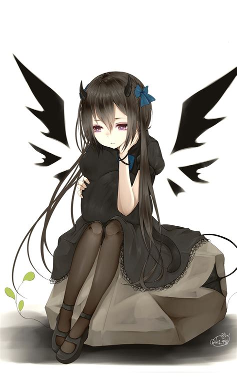Cute Angel With Black Wings Anime Wallpaper 1440x2300 Wallpaper