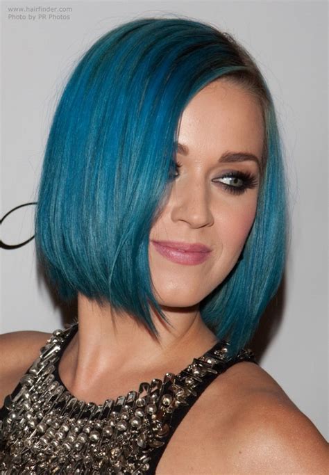 Katy Perry Sporting A Smooth Blue Bob Blue Hair