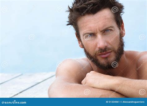 Handsome Man With No Shirt Posing At The Sea Stock Image Image Of