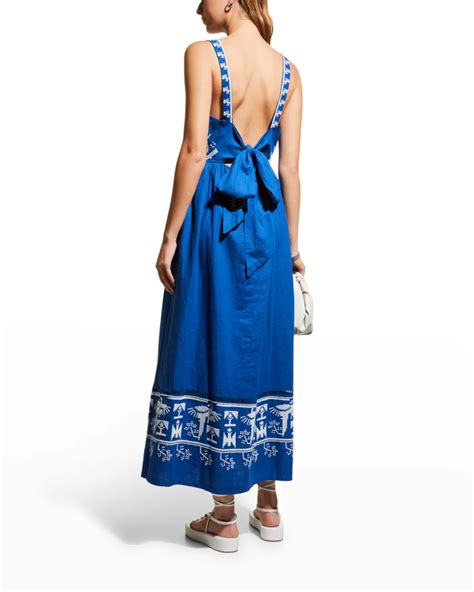Farm Rio Navy Macaw Embroidered Maxi Dress Neiman Marcus Embroidered