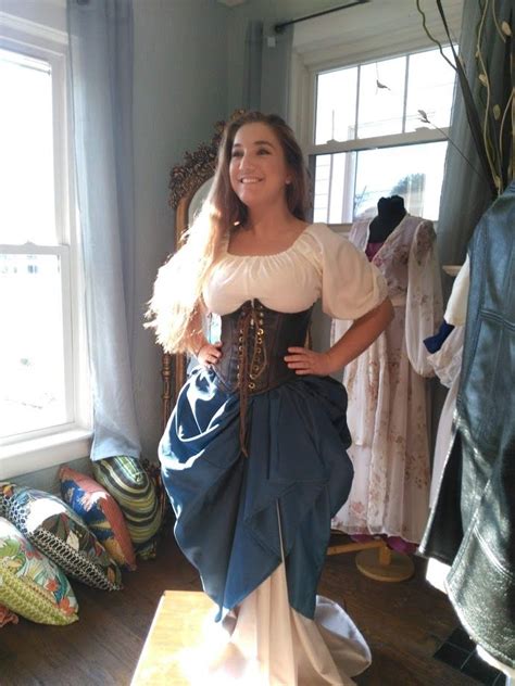Sassy Wench In A Leather Under The Bust Waist Cincher With A Cotton
