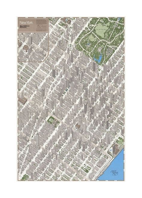 Map Of Midtown Manhattan In Detailed Axonometric Projection New