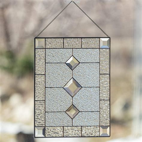 Stained Glass Clear Panel With Beveled Inserts For Window Glass Art