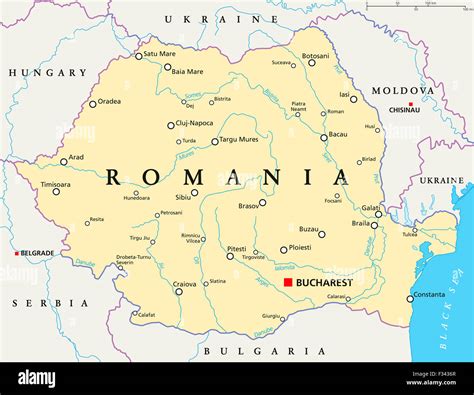 Romania Political Map With Capital Bucharest National Borders