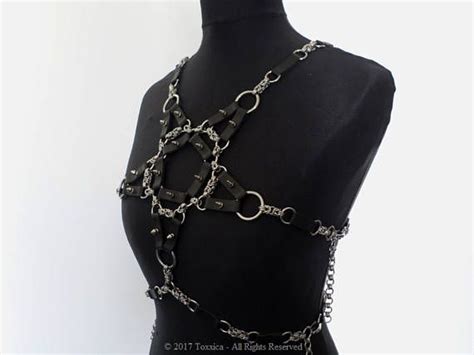 Studded Pu Leather And Chainmail Pentagram Harness Top Gothic Chokers