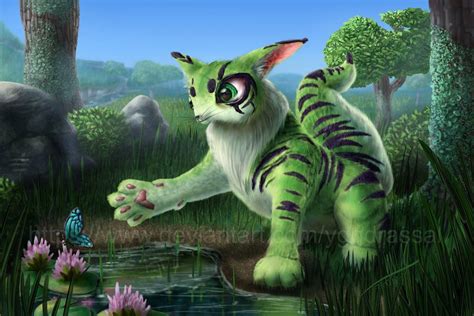 Fluffy Green Cat Like Creature By Yggdrassal
