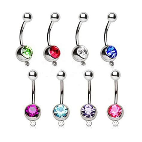 Single Gem Surgical Steel Belly Button Bar Navel Ring Body Piercing Jewellery For Woman Belly