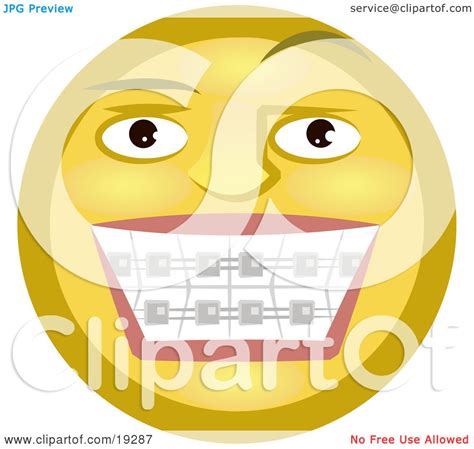 Clipart Illustration Of A Metal Mouth Yellow Smiley Face
