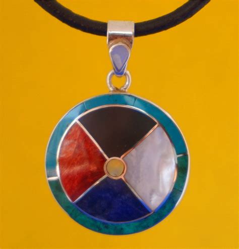 Native American Medicine Wheel Silver Pendant Necklace 4 Directions