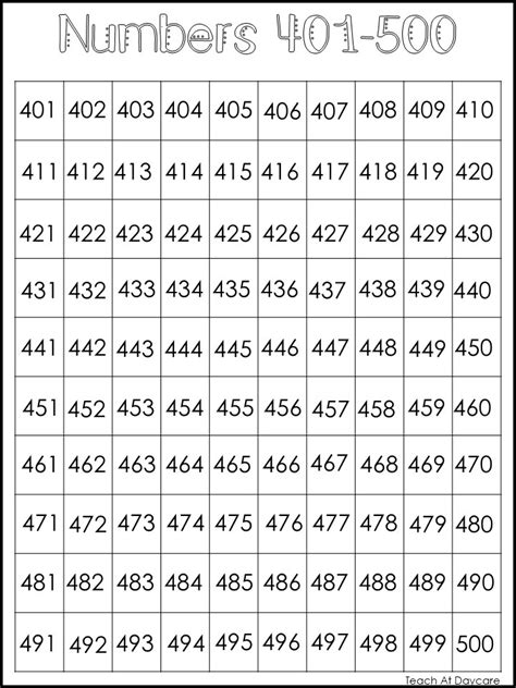 10 Best Number Chart 1 500 Printable For Free At Prin