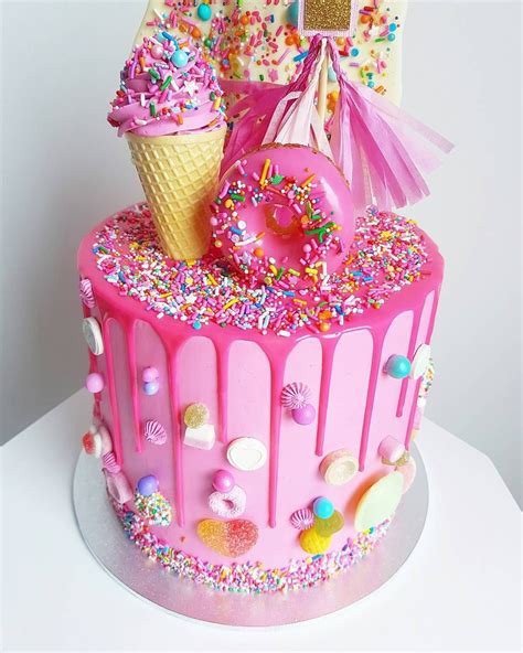 Pink Candy Cake Candy Birthday Cakes Donut Birthday Parties